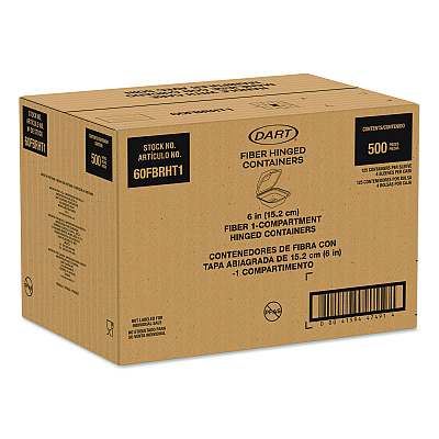 Dart Compostable Molded Fiber Hinged Trays, ProPlanet Seal, 6.12 x 5.87 x 3.1, Natural, 500/Carton (60FBRHT1)