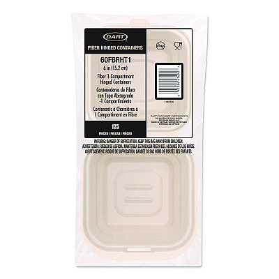 Dart Compostable Molded Fiber Hinged Trays, ProPlanet Seal, 6.12 x 5.87 x 3.1, Natural, 500/Carton (60FBRHT1)