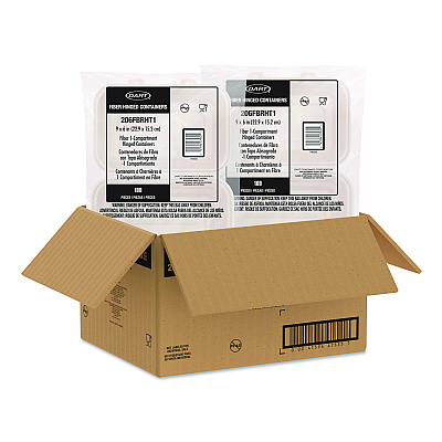 Dart Compostable Molded Fiber Hinged Trays, ProPlanet Seal, 6.41 x 9.22 x 3, Natural, 200/Carton (206FBRHT1)