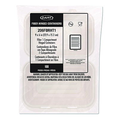 Dart Compostable Molded Fiber Hinged Trays, ProPlanet Seal, 6.41 x 9.22 x 3, Natural, 200/Carton (206FBRHT1)