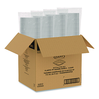 Dart Square Plastic Bowls, 24 oz, 5 x 5 x 1.99, Clear, Plastic, 63 Bowls/Sleeve, 4 Sleeves/Carton (C24SB)