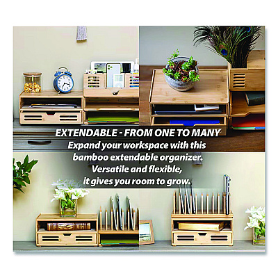 Officemate Bamboo Stackable Document Organizer with Drawer, 2 Sections, Letter Size Files, 14.09" x 10.08" x 7.7", Brown (71005)