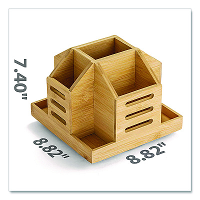 Officemate Bamboo Rotary Organizer, 9 Compartments, 8.85 x 8.82 x 7.4, Brown, Bamboo (71007)