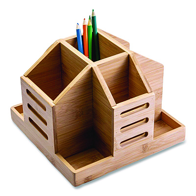 Officemate Bamboo Rotary Organizer, 9 Compartments, 8.85 x 8.82 x 7.4, Brown, Bamboo (71007)