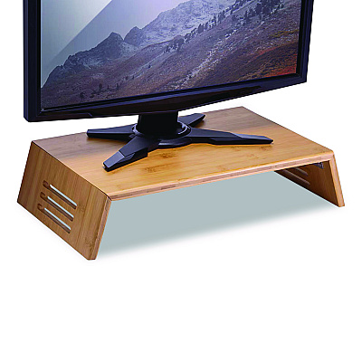 Officemate Bamboo Desktop Monitor Stand, For 16" Monitors, 17.56 x 12.44 x 2.64, Brown, Supports 20 lbs (71008)