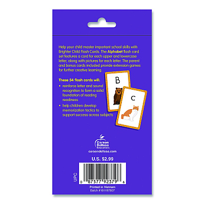 Carson-Dellosa Education Alphabet Flash Cards, Grades Pre-K to 1, 3.25" x 5.25", Assorted Colors, 54 Cards (0769646794)