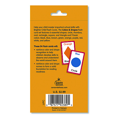 Carson-Dellosa Education Colors and Shapes Flash Cards, Grades Pre-K to 1, 3.25" x 5.25", Assorted Colors, 54 Cards (0769646891)