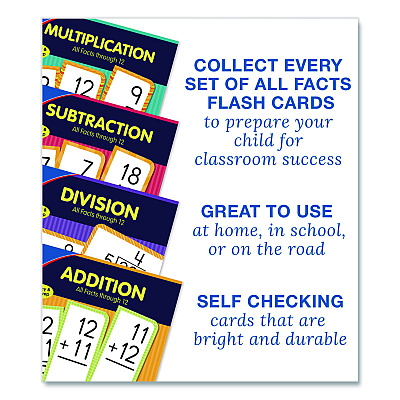 Carson-Dellosa Education Addition 0 to 12 Flash Cards, Grades 1 to 5, 3.25" x 5.25", Assorted Colors, 54 Cards (0769677118)