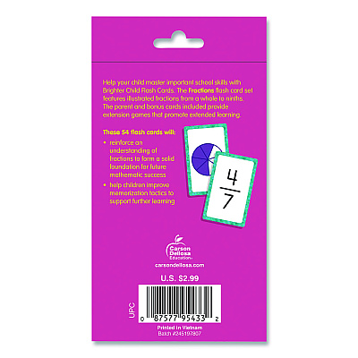 Carson-Dellosa Education Fractions Flash Cards, Grades 4 to 6, 3.25" x 5.25", Assorted Colors, 54 Cards (0769677339)
