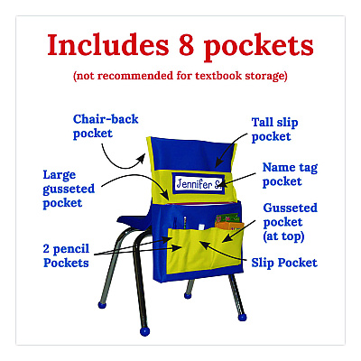 Carson-Dellosa Education Chairback Buddy for Student Chairs with a Back Width Up to 15", Medium, 15 x 1.5 x 19, Fabric, Blue/Yellow (158036)