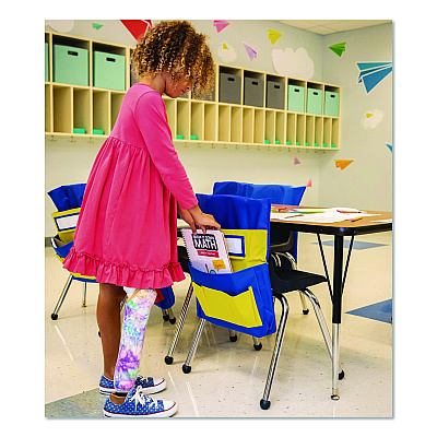 Carson-Dellosa Education Chairback Buddy for Student Chairs with a Back Width Up to 15", Medium, 15 x 1.5 x 19, Fabric, Blue/Yellow (158036)