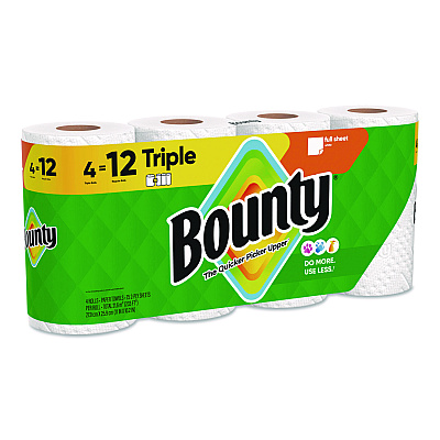 Bounty Kitchen Roll Paper Towels, 2-Ply, White, 10.5 x 11, 75 Sheets/Roll, 4 Triple Rolls/Pack, 6 Packs/Carton (16007)