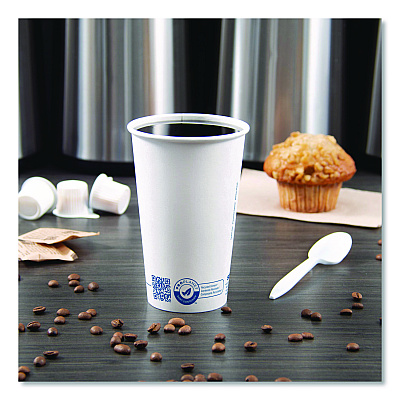 Solo Recycled Content PCF Paper Hot Cups, ProPlanet Seal, 16 oz, White/Blue, 1,000/Carton (316RCPLANET)