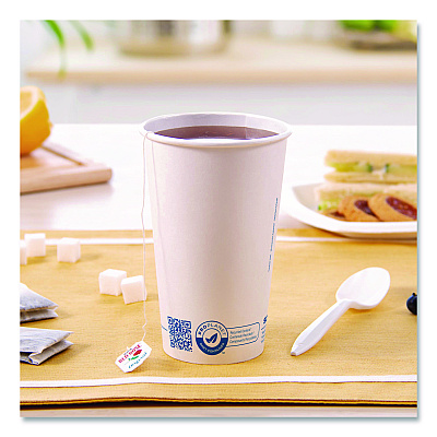 Solo Recycled Content PCF Paper Hot Cups, ProPlanet Seal, 16 oz, White/Blue, 1,000/Carton (316RCPLANET)