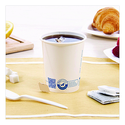 Solo Recycled Content PCF Paper Hot Cups, ProPlanet Seal, 10 oz, White/Blue, 1,000/Carton (370RCPLANET)