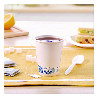 Solo Recycled Content PCF Paper Hot Cups, ProPlanet Seal, 8 oz, White/Blue, 1,000/Carton (378RCPLANET)