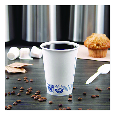Solo Recycled Content PCF Paper Hot Cups, ProPlanet Seal, 12 oz, White/Blue, 1,000/Carton (412RCNPLANET)