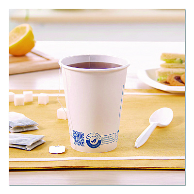 Solo Recycled Content PCF Paper Hot Cups, ProPlanet Seal, 12 oz, White/Blue, 1,000/Carton (412RCNPLANET)