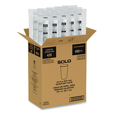 Solo Recycled Content PCF Paper Hot Cups, ProPlanet Seal, 20 oz, White/Blue, 600/Carton (420RCPLANET)