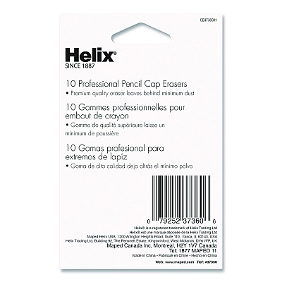 Maped Helix Professional Hi-Polymer Oversized Pencil Cap Erasers, For Pencil Marks, White, 10/Pack (37360)