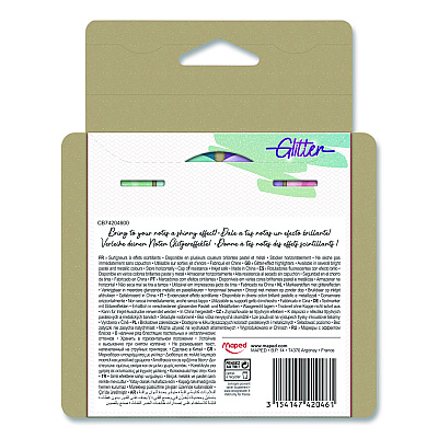 Maped Helix Fluo Peps Pastel Glitter Highlighter, Assorted Ink, Chisel Tip, Assorted Barrel, 4/Pack (742046)