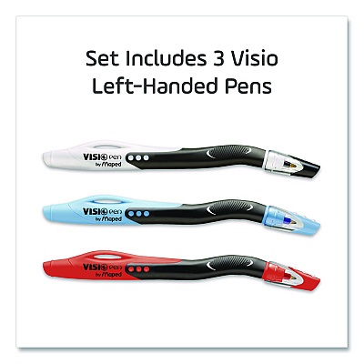 Maped Helix Visio Left-Handed Ballpoint Pen, Stick, Medium 1 mm, Assorted Ink and Barrel Colors, 3/Pack (224324)