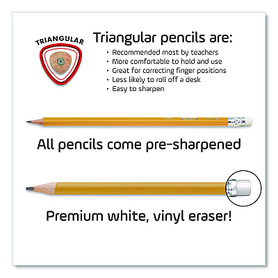 Maped Helix Essentials Triangular Pre-Sharpened Pencils, HB (#2), Black Lead, Yellow Barrel, 12/Box (851779ZT)