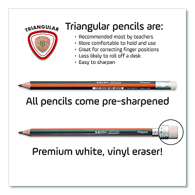 Maped Helix Black'Peps Jumbo Triangular Pencils, HB (#2), Black Lead, Orange/Black Barrel, Dozen (854721ZT)