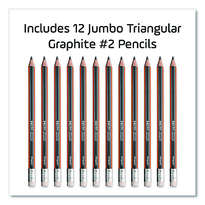 Maped Helix Black'Peps Jumbo Triangular Pencils, HB (#2), Black Lead, Orange/Black Barrel, Dozen (854721ZT)