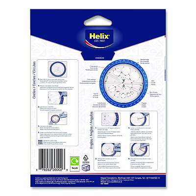 Maped Helix 360 Degree Angle and Circle Maker 2-in-1 Protractor and Compass Tool, 2" Ruler Edge, Plastic, Randomly Assorted Color (36002)