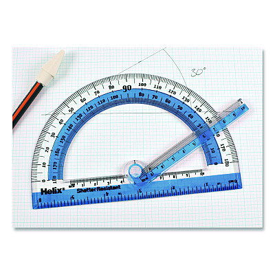 Maped Helix 180 Degree Shatter Resistant Swing Arm Protractor, 6" Ruler Edge/10 cm Ruler Edge, Plastic, Randomly Assorted Color (60009)