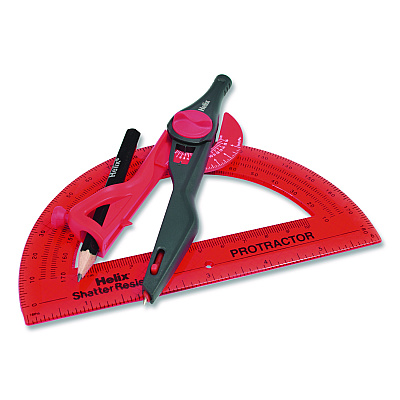 Maped Helix Locking Compass and Protractor Set, 12" Maximum Diameter, 6" Ruler Edge, Randomly Assorted Colors (18803)