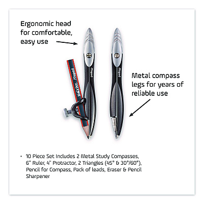 Maped Helix Metal Compass and Geometry Set, Metal/Plastic, Black/Clear, 10 Pieces (897010)