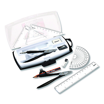 Maped Helix Metal Compass and Geometry Set, Metal/Plastic, Black/Clear, 10 Pieces (897010)
