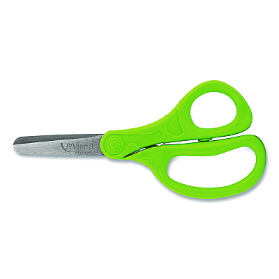 Maped Helix Essential Blunt School Scissors School Pack, Rounded Tip, 5.35" Long, 2" Cut Length, Straight Assorted Handle, Dozen (480149)