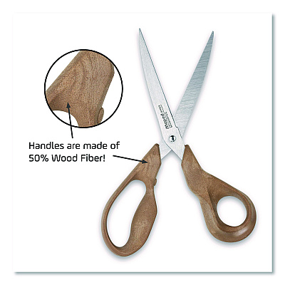Maped Helix Advanced Wood Multipurpose Scissors, 8.25" Long, 4.75" Cut Length, Straight Brown Handle (499111FM)