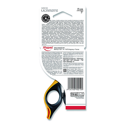 Maped Helix Ultimate Precision Soft Grip Multipurpose Scissors, 5.75" Long, 3" Cut Length, Straight Black/Orange Handle (690210)