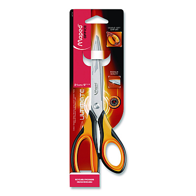 Maped Helix Ultimate Soft Grip Multipurpose Scissors, 8.25" Long, 4.5" Cut Length, Straight Orange/Black Handle (697710)