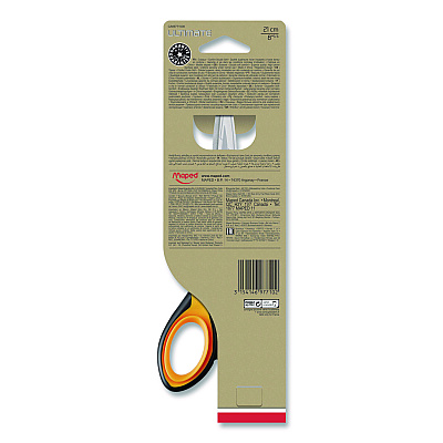 Maped Helix Ultimate Soft Grip Multipurpose Scissors, 8.25" Long, 4.5" Cut Length, Straight Orange/Black Handle (697710)