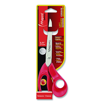 Maped Helix Expert Left-Handed Multipurpose Scissors, 8.25" Long, 5" Cut Length, Straight Red Handle (686549)