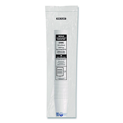 Solo Recycled Content PCF Paper Hot Cups, ProPlanet Seal, 10 oz, White, 50/Pack (370RCPLANEPK)