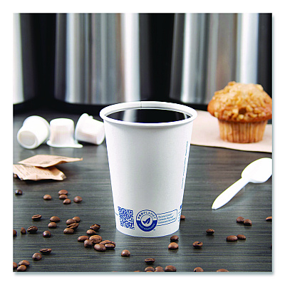 Solo Recycled Content PCF Paper Hot Cups, ProPlanet Seal, 12 oz, White, 50/Pack (412RCNPLANPK)