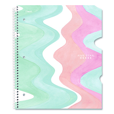 Five Star Brushy Moves Pastel Waves Design Notebook w/ Study App, 1-Subject, Wide/Legal Rule, Assorted Cover Color, (80)11 x 8.5 Sheets (930060F)