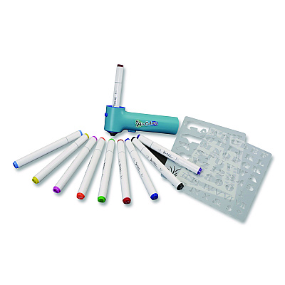 TPG Creations AirColor Airbrush Kit, (10) Markers/(2) Stencils/(1) Airbrush/(1) Charging Cable, 4 Kits/Carton (49004)