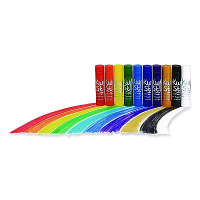 TPG Creations Kwik Stix Tempera Paint Set, Regular Size, 0.7" x 3.5", 10 Assorted Colors, 10/Pack, 12 Packs/Carton (69912)