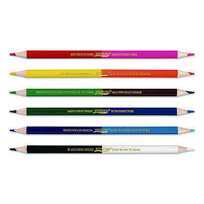 Prang Duo-Color Colored Pencil Sets, 3 mm, 2B (#2), Assorted Lead, Assorted Barrel, 6/Pack (22106X0002)