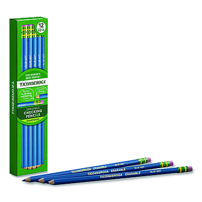 Ticonderoga Erasable Colored Pencils, 2.6 mm, 2B (#2), Blue Lead, Blue Barrel, 12/Pack (142090002)