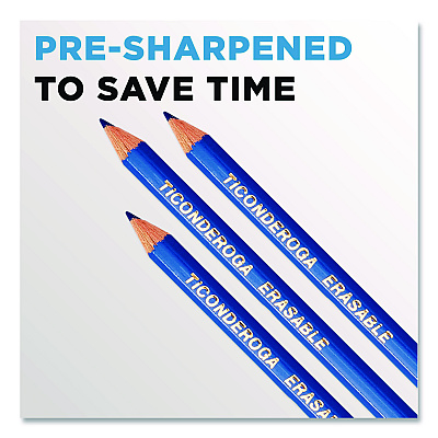 Ticonderoga Erasable Colored Pencils, 2.6 mm, 2B (#2), Blue Lead, Blue Barrel, 12/Pack (142090002)
