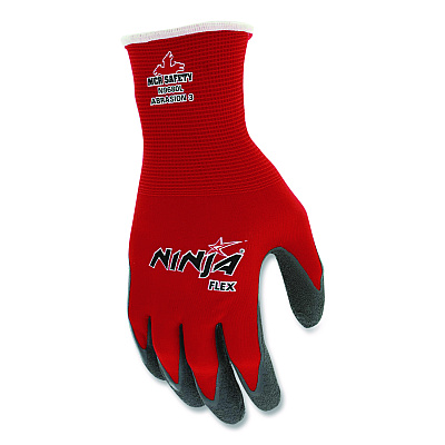 MCR Safety Ninja Flex Latex Coated Palm Gloves, EN388: 3131, 10" Long, Medium, Red/Gray, 12 Pairs (N9680M)