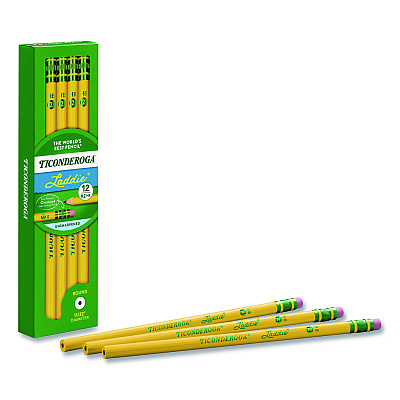 Dixon Ticonderoga Laddie Woodcase Pencil with Microban, HB (#2), Black Lead, Yellow Barrel, 12/Pack (133040002)